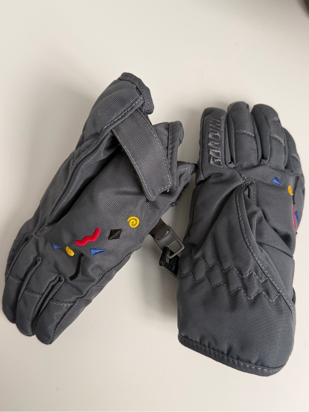 Gordini Grey Kids Winter Ski SnowGloves with Colorful Embroidery child XS